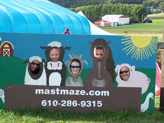 Mast Farm Corn Maze fire company night... L to R.. Ross Miller, Shawn Leisey, Jess Leisey, Keith Romig, Todd Mast..